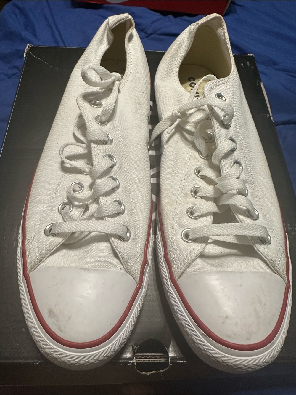 Converse White Canvas Low-Top Sneakers with Red Trim